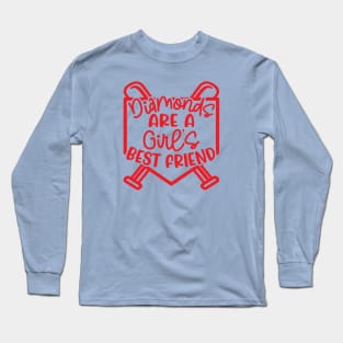 Diamonds Are A Girls Best Friend Softball Baseball Cute Long Sleeve T-Shirt